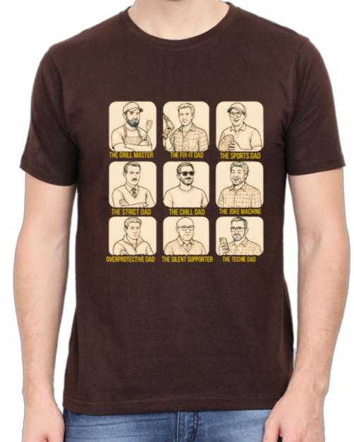 Image of a 3 by 3 grid design with images and text of types of dads