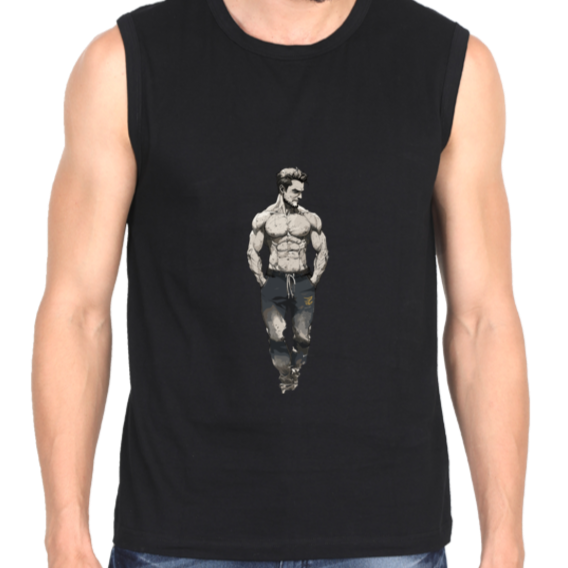 sleeveless tee with image of a muscular man